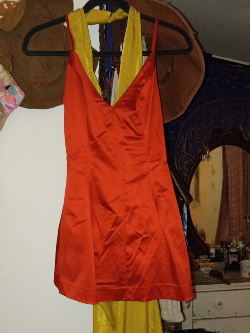 bebe Bright Red Satin V-Neck Backless Slip Dress
